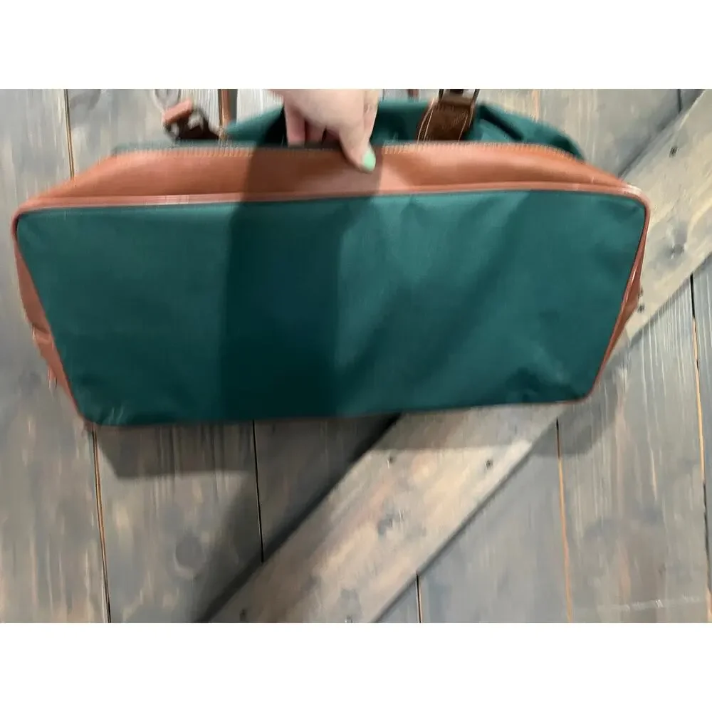 Vintage Polo Ralph Lauren Green Canvas and Leather Duffel Bag Retro Collectible